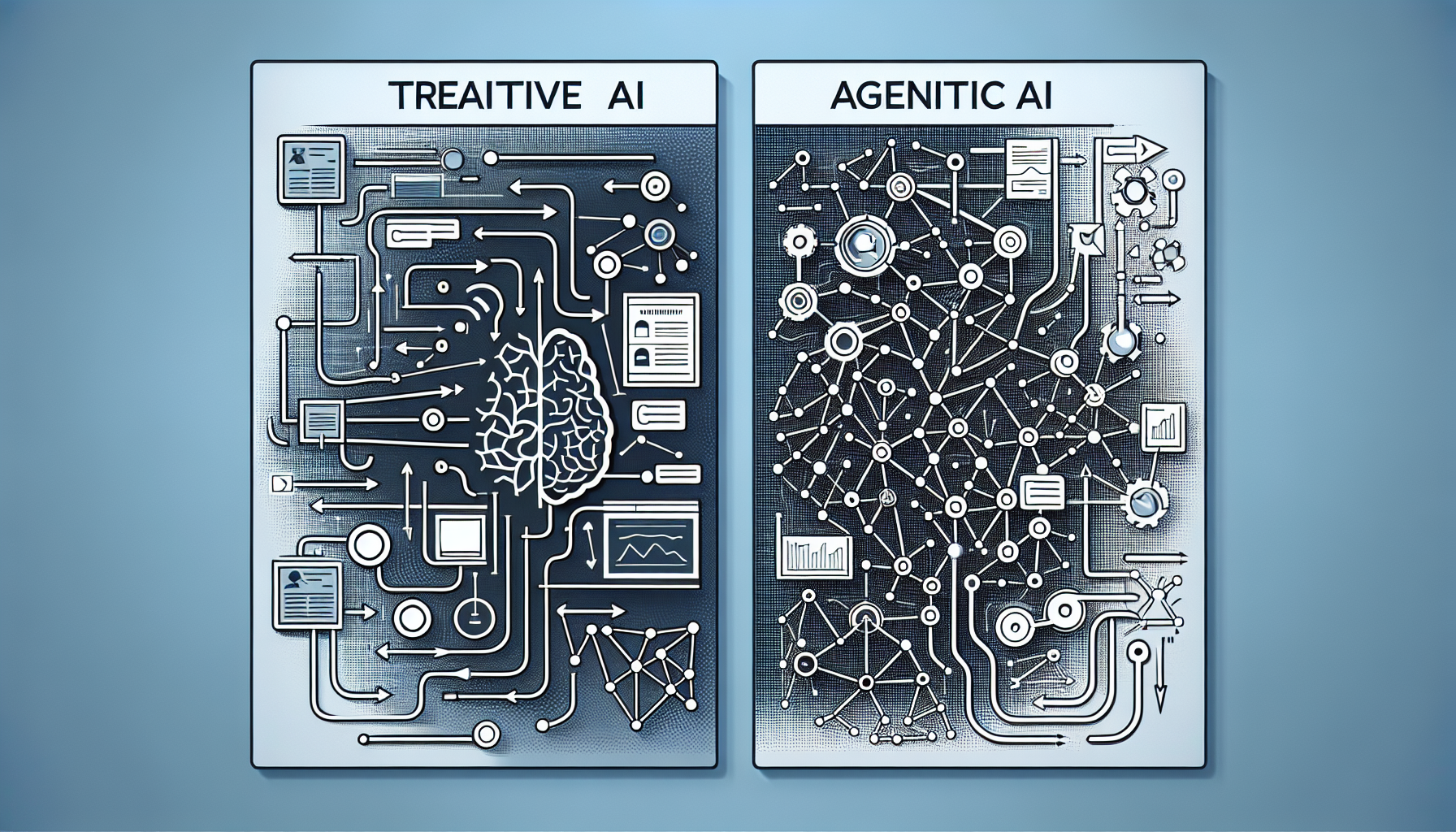 Visual comparison between traditional reactive AI and autonomous agentic AI systems